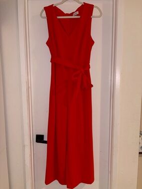 Calvin Klein Orange Red Sleeveless Wide-Leg Jumpsuit with Tie Waist